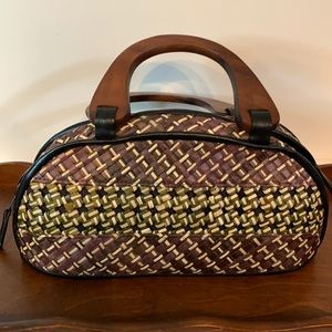 Handmade Handwoven Pandan Hand Bag wood Handles